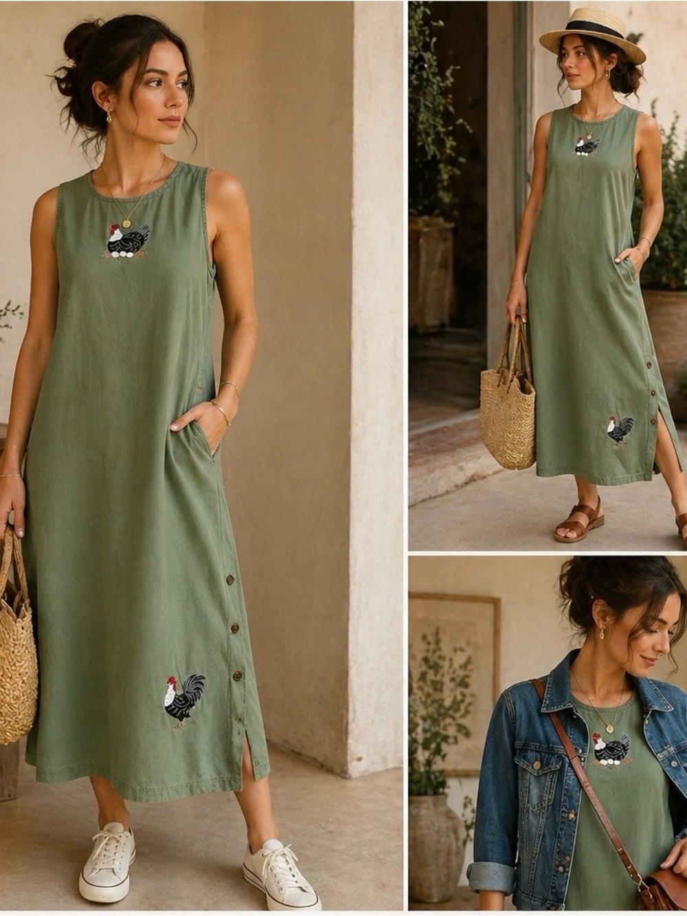 Novelty print  Sage Green Sleeveless Embroidered Maxi Dress